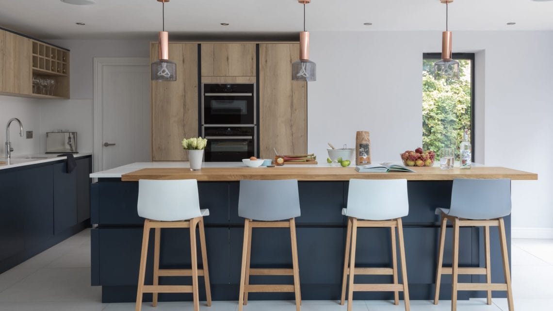 Hampton Oxford Blue and Madoc Mayfield Oak - kitchen installed by Counter Interiors of York