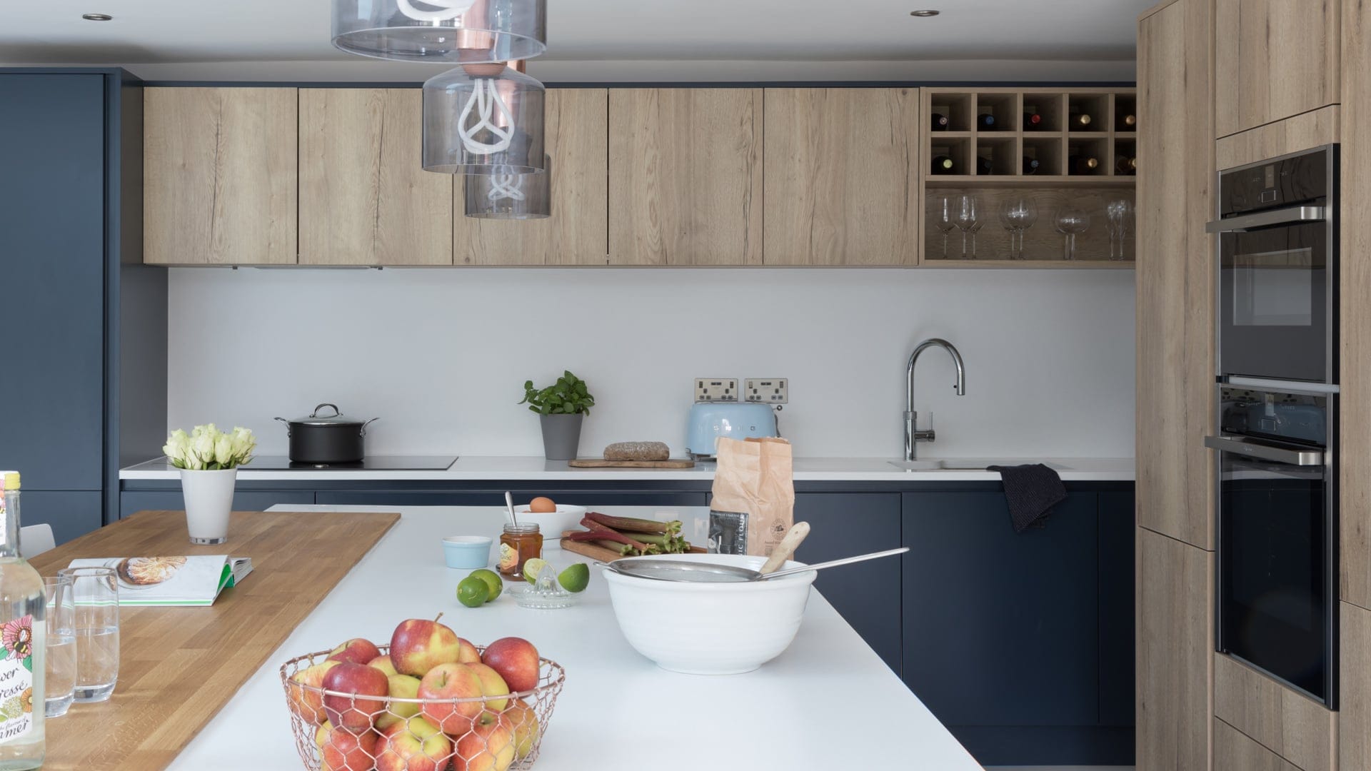 Hampton Oxford Blue and Madoc Mayfield Oak - kitchen installed by Counter Interiors of York