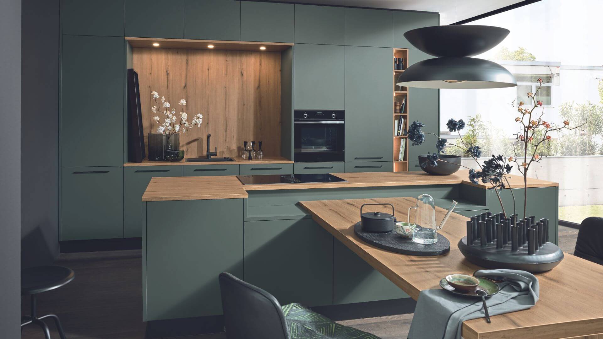 Nolte innovations 2024 imagery - Dark Green flat panel kitchen